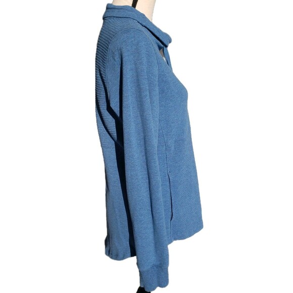 L.L. Bean Women's S Cozy Mixed-Knit Pullover Sweatshirt Blue Kang Pkt Thumb Cuff - Picture 6 of 13